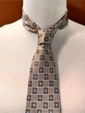 Men's Beige Patterned Necktie - Classic Formal Accessory CM Gold Series Tie Silk